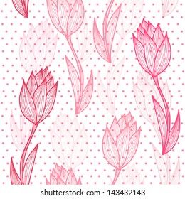elegant seamless pattern with pink tulips for your design