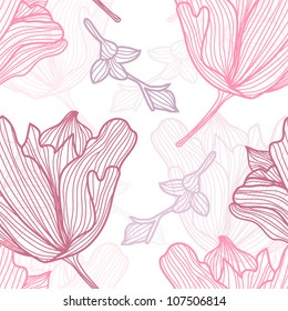 elegant seamless pattern with pink violet flowers for your design
