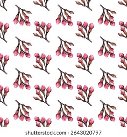 Elegant seamless pattern of pink watercolor flowers on white. Perfect for fabric, wallpaper, or gift wrap, adding charm and sophistication to any creative project.