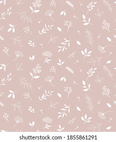 Elegant seamless pattern with plants and herbs. Hand drawn vector illustration.