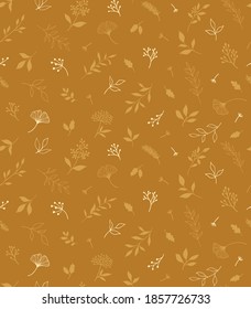 Elegant seamless pattern with plants and herbs. Hand drawn vector illustration.