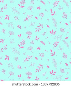 Elegant seamless pattern with plants and herbs. Hand drawn vector illustration.
