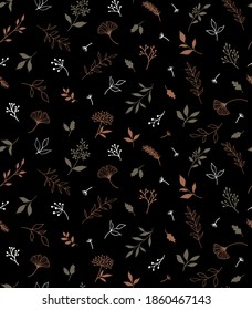 Elegantes, nahtloses Muster mit Pflanzen und Kräutern. Handgezeichnete Vektorgrafik.