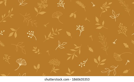 Elegante y sin fisuras con plantas y hierbas. Ilustración vectorial dibujada a mano.