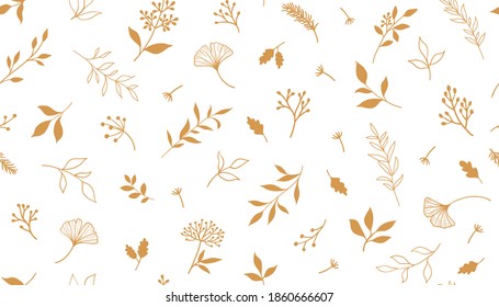 Elegant seamless pattern with plants and herbs. Hand drawn vector illustration.