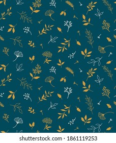 Elegant seamless pattern with plants and herbs. Hand drawn vector illustration.