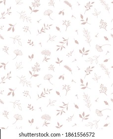 Elegant seamless pattern with plants and herbs. Hand drawn vector illustration.