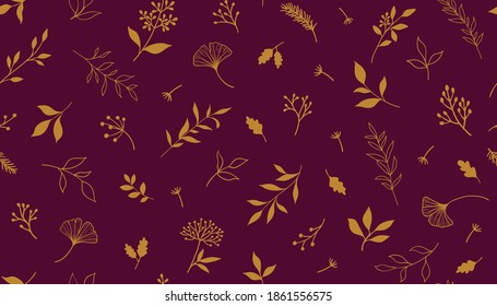 Elegant seamless pattern with plants and herbs. Hand drawn vector illustration.