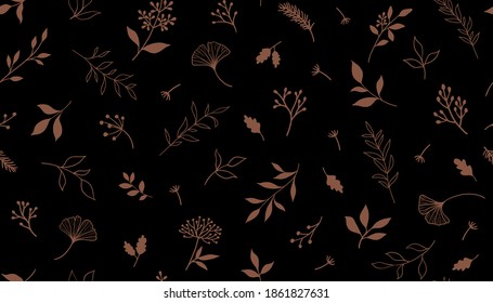 Elegant seamless pattern with plants and herbs. Hand drawn vector illustration.