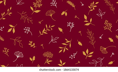 Elegant seamless pattern with plants and herbs. Hand drawn vector illustration.