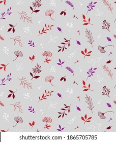 Elegant seamless pattern with plants and herbs. Hand drawn vector illustration.