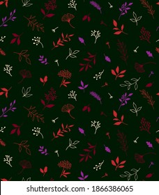 Elegant seamless pattern with plants and herbs. Hand drawn vector illustration.