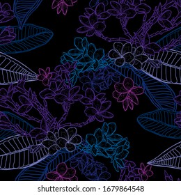Elegant seamless pattern with plumeria flowers, design elements. Floral  pattern for invitations, cards, print, gift wrap, manufacturing, textile, fabric, wallpapers