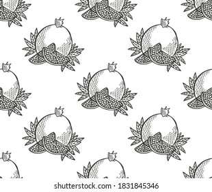 Elegant seamless pattern with pomegranates, design elements. Fruit  pattern for invitations, cards, print, gift wrap, manufacturing, textile, fabric, wallpapers. Food, kitchen, vegetarian theme