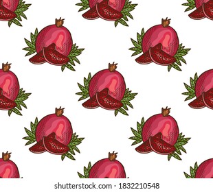Elegant seamless pattern with pomegranates, design elements. Fruit  pattern for invitations, cards, print, gift wrap, manufacturing, textile, fabric, wallpapers. Food, kitchen, vegetarian theme