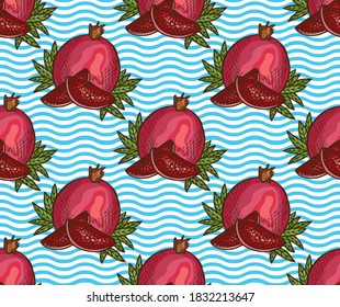 Elegant seamless pattern with pomegranates, design elements. Fruit  pattern for invitations, cards, print, gift wrap, manufacturing, textile, fabric, wallpapers. Food, kitchen, vegetarian theme