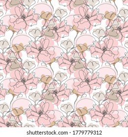 Elegant seamless pattern with poppy, calla, gingko, design elements. Floral  pattern for invitations, cards, print, gift wrap, manufacturing, textile, fabric, wallpapers. Continuous line art style