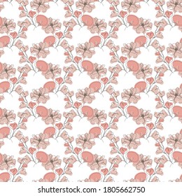 Elegante patrón impecable con amapola, calla, ginkgo, elementos de diseño. Patrón floral para invitaciones, tarjetas, impresiones, envoltura de regalo, manufactura, textiles, tela, papel pintado. Estilo de arte de línea continuo