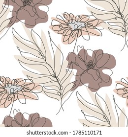 Diseño elegante y sin fisuras con amapola, flores de camomila, elementos de diseño. Patrón floral para invitaciones, tarjetas, impresiones, envoltura de regalo, manufactura, textiles, tela, papel pintado. Estilo de arte de línea continuo