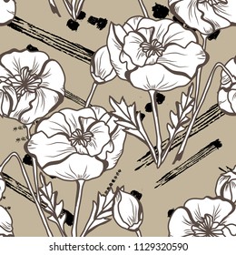 Elegant seamless pattern with poppy flowers, design elements. Floral  pattern for invitations, cards, print, gift wrap, manufacturing, textile, fabric, wallpapers