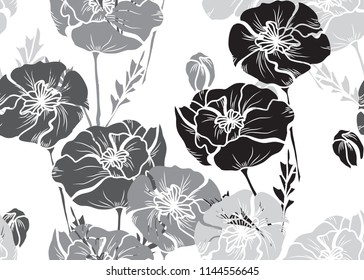 Elegant seamless pattern with poppy flowers, design elements. Floral  pattern for invitations, cards, print, gift wrap, manufacturing, textile, fabric, wallpapers