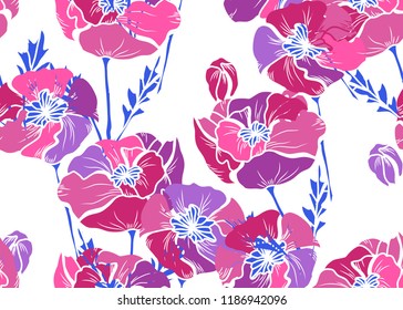 Elegant seamless pattern with poppy flowers, design elements. Floral  pattern for invitations, cards, print, gift wrap, manufacturing, textile, fabric, wallpapers