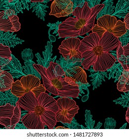 Elegant seamless pattern with poppy flowers, design elements. Floral  pattern for invitations, cards, print, gift wrap, manufacturing, textile, fabric, wallpapers