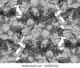 Elegant seamless pattern with poppy flowers, design elements. Floral  pattern for invitations, cards, print, gift wrap, manufacturing, textile, fabric, wallpapers