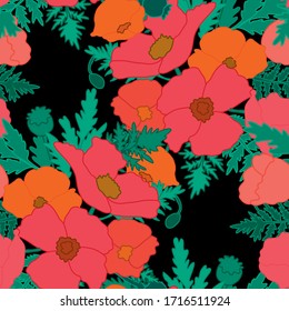 Elegant seamless pattern with poppy flowers, design elements. Floral  pattern for invitations, cards, print, gift wrap, manufacturing, textile, fabric, wallpapers