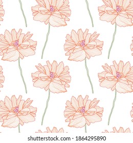 Elegant seamless pattern with poppy flowers, design elements. Floral  pattern for invitations, cards, print, gift wrap, manufacturing, textile, fabric, wallpapers