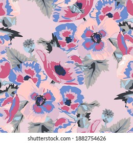 Elegant seamless pattern with poppy flowers, design elements. Floral  pattern for invitations, cards, print, gift wrap, manufacturing, textile, fabric, wallpapers