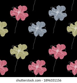 Elegant seamless pattern with poppy flowers, design elements. Floral  pattern for invitations, cards, print, gift wrap, manufacturing, textile, fabric, wallpapers. Continuous line art style