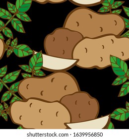 Elegant seamless pattern with potatoes, design elements. Vegetable pattern for invitations, cards, print, gift wrap, manufacturing, textile, fabric, wallpapers. Food, kitchen, vegetarian theme
