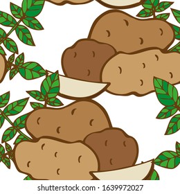 Elegant seamless pattern with potatoes, design elements. Vegetable pattern for invitations, cards, print, gift wrap, manufacturing, textile, fabric, wallpapers. Food, kitchen, vegetarian theme