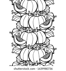 Elegant seamless pattern with pumpkins, design elements. Vegetable pattern for invitations, cards, print, gift wrap, manufacturing, textile, fabric, wallpapers. Food, kitchen, vegetarian theme