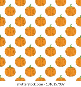 Elegantes, nahtloses Muster mit Kürbis, Design-Elementen. Kürbis Muster für Einladungen, Karten, Druck, Geschenkverpackung, Herstellung, Textilien, Gewebe, Wallpaper. Kunststil mit kontinuierlicher Linie