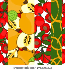 Elegant seamless pattern with quince and cherry, design elements. Fruit  pattern for cards, print, gift wrap, manufacturing, textile, fabric, wallpapers. Food, kitchen, vegetarian theme