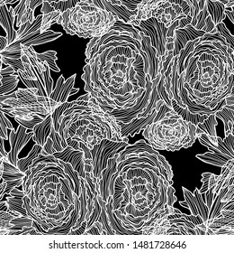 Elegant seamless pattern with ranunculus flowers, design elements. Floral  pattern for invitations, cards, print, gift wrap, manufacturing, textile, fabric, wallpapers
