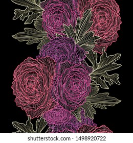 Elegant seamless pattern with ranunculus flowers, design elements. Floral  pattern for invitations, cards, print, gift wrap, manufacturing, textile, fabric, wallpapers