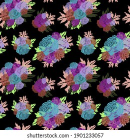 Elegant seamless pattern with ranunculus flowers, design elements. Floral  pattern for invitations, cards, print, gift wrap, manufacturing, textile, fabric, wallpapers