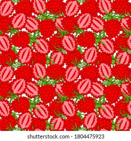 Elegant seamless pattern with raspberries, design elements. Fruit  pattern for invitations, cards, print, gift wrap, manufacturing, textile, fabric, wallpapers. Food, kitchen, vegetarian theme