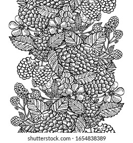 Elegant seamless pattern with raspberry fruits, design elements. Fruit  pattern for invitations, cards, print, gift wrap, manufacturing, textile, fabric, wallpapers. Food, kitchen, vegetarian theme