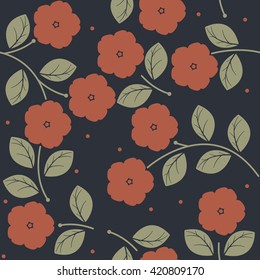 Elegant seamless pattern with red flowers on blue background can be used for wallpapers, surface textures, textile,linen, tile, kids cloth, pattern fills and more creative designs.