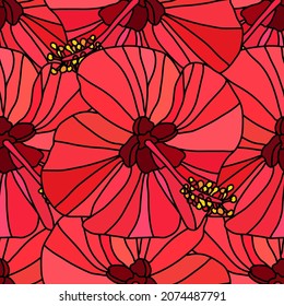 Elegant seamless pattern with red hibiscus flowers, design elements. Floral  pattern for invitations, cards, print, gift wrap, manufacturing, textile, fabric, wallpapers