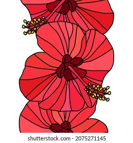 Elegante y sin fisuras con flores rojas de hibisco, elementos de diseño. Patrón floral para invitaciones, tarjetas, impresiones, envolturas de regalo, manufactura, textiles, tejidos, papel pintado