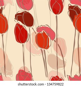 elegant seamless pattern with red and pink tulip flowers for your design