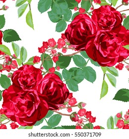 Elegant seamless pattern with red rose flowers in watercolor style, design elements. Floral pattern for wedding invitations, greeting cards, scrapbooking, print, gift wrap, manufacturing. Editable