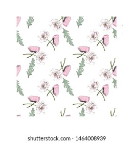 Elegant seamless pattern with red and white poppies, vector illustration
Floral artistic background is a summer mood. Design for fabric, textile, wrapping paper and other decorations.