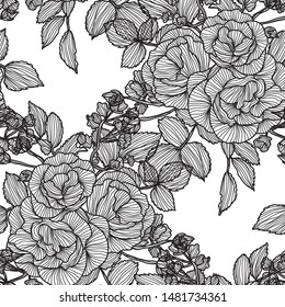 Elegant seamless pattern with rose flowers, design elements. Floral  pattern for invitations, cards, print, gift wrap, manufacturing, textile, fabric, wallpapers