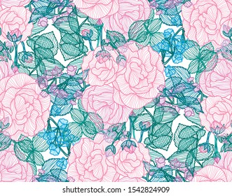 Elegant seamless pattern with rose flowers, design elements. Floral  pattern for invitations, cards, print, gift wrap, manufacturing, textile, fabric, wallpapers